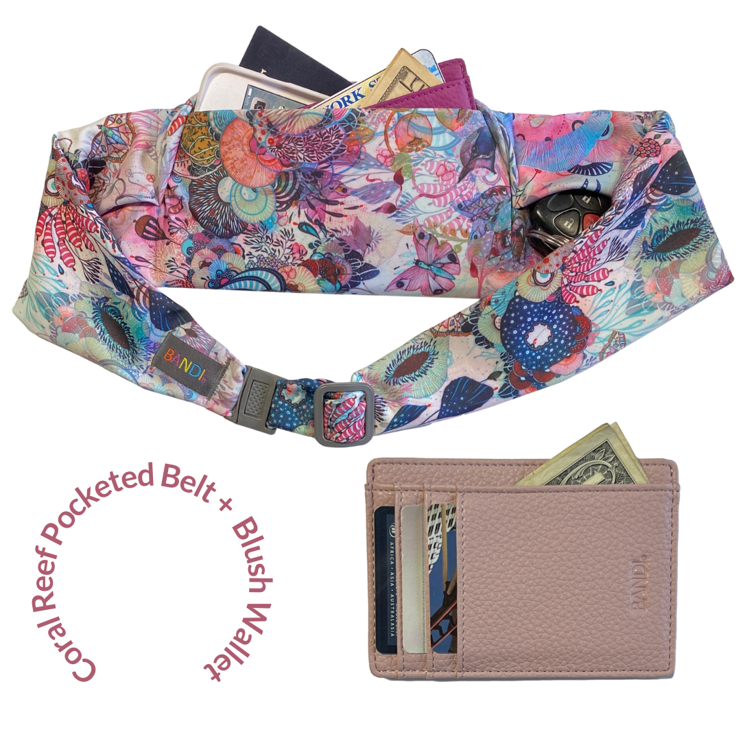 Coral Reef Pocketed Belt + Blush Faux Leather Wallet