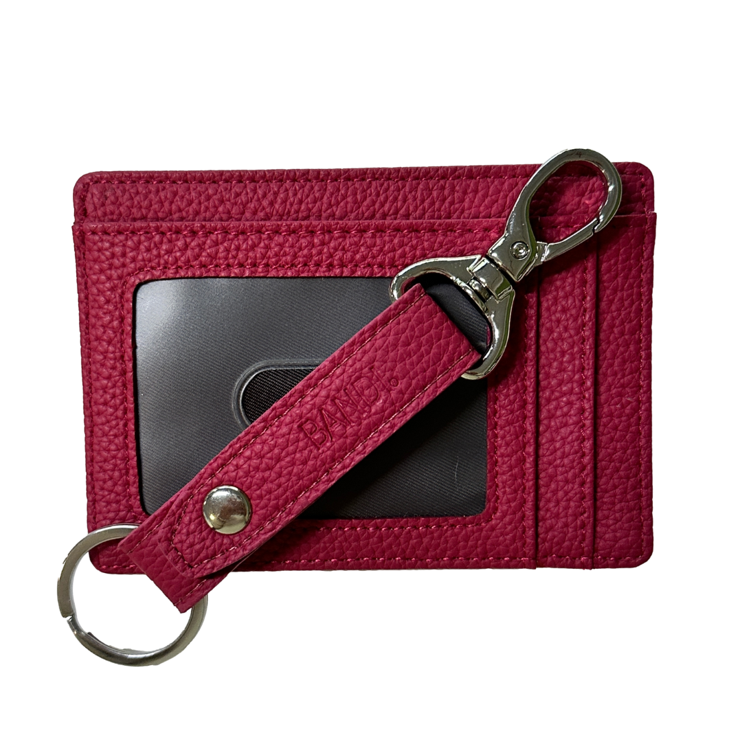 Slim Faux Leather Wallet + Key Chain - Raspberry