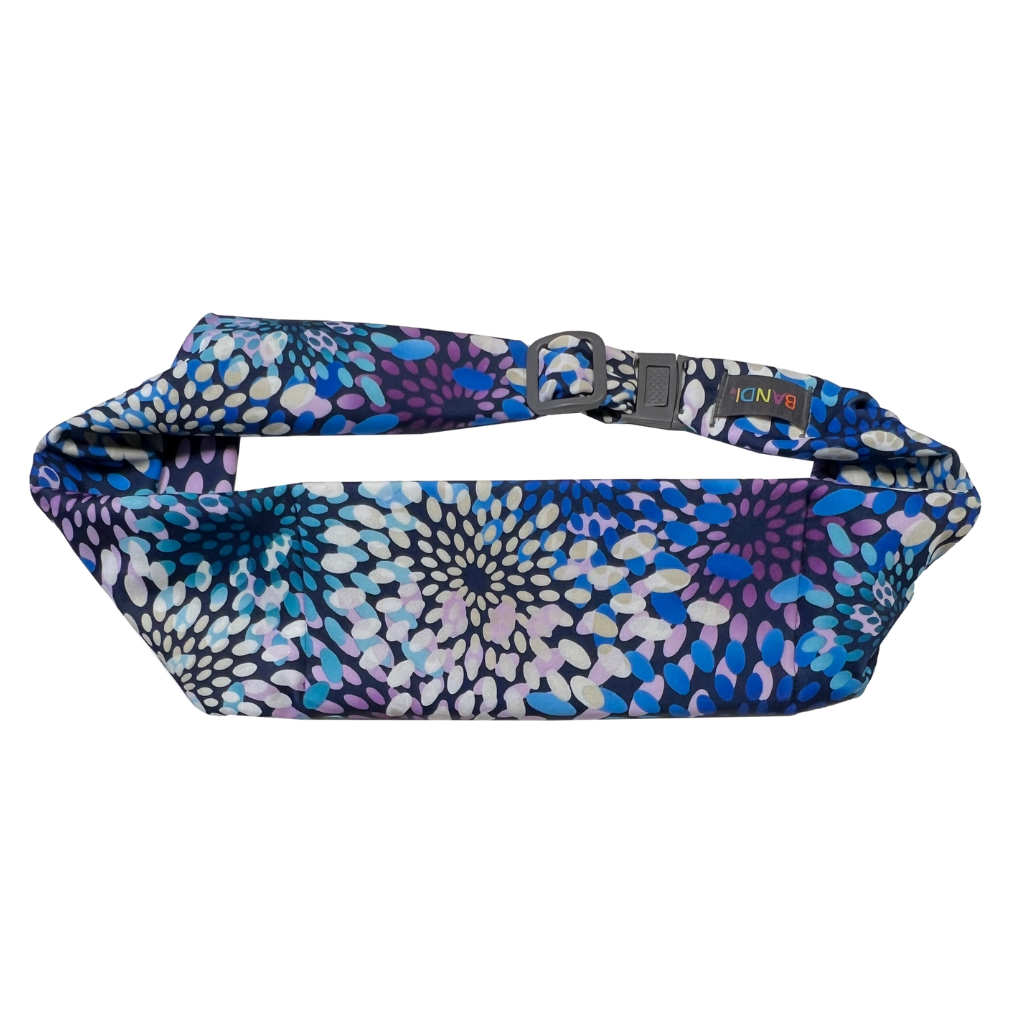 BANDI Pocketed Belt front view of Kiku Belt in purple and blue colors.