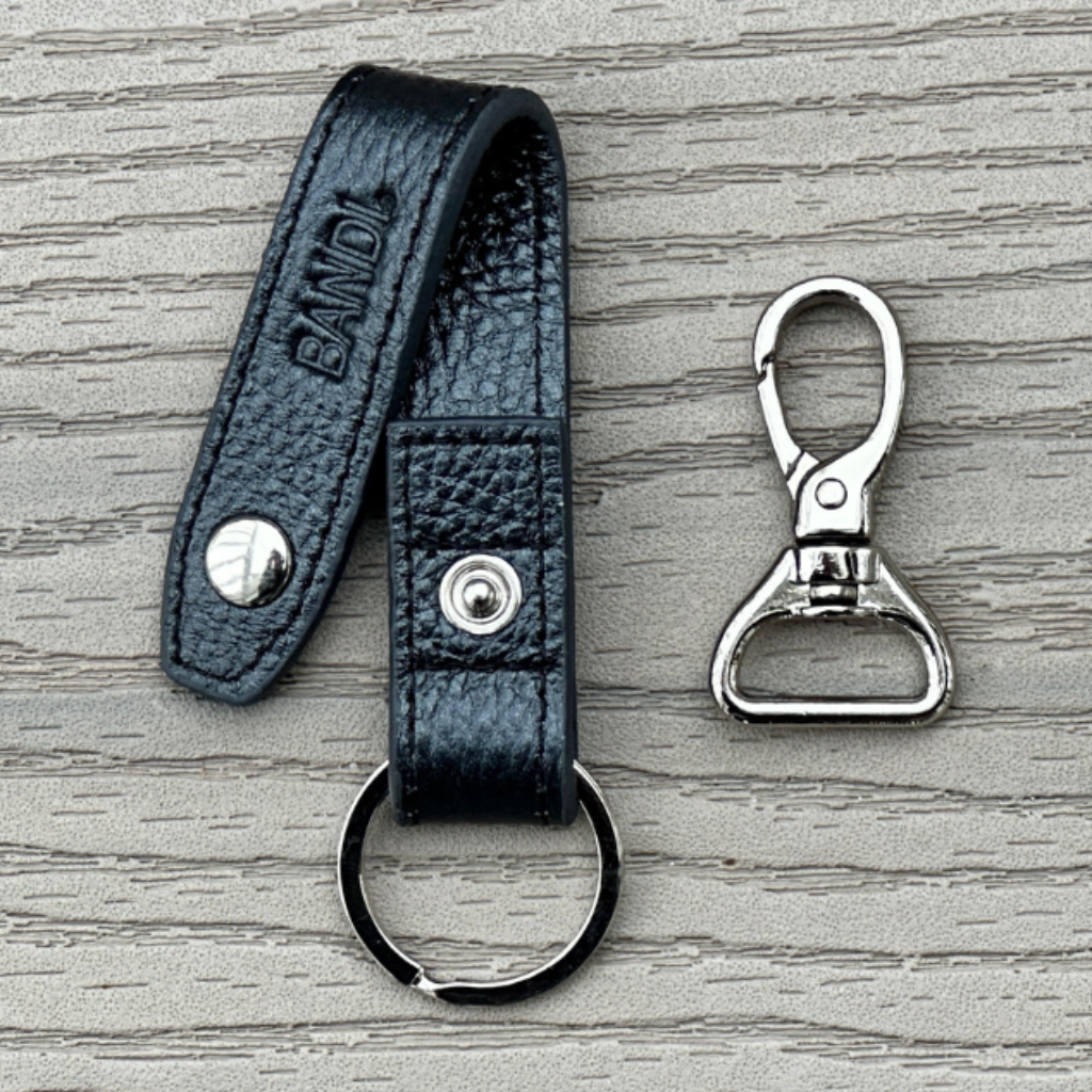 Black BANDI Keychain shown with removable clip
