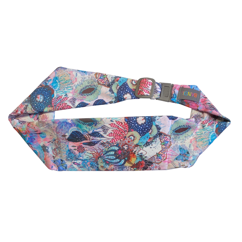 Pocket View of Coral Reef belt. Multi color with an under sea reef type print.