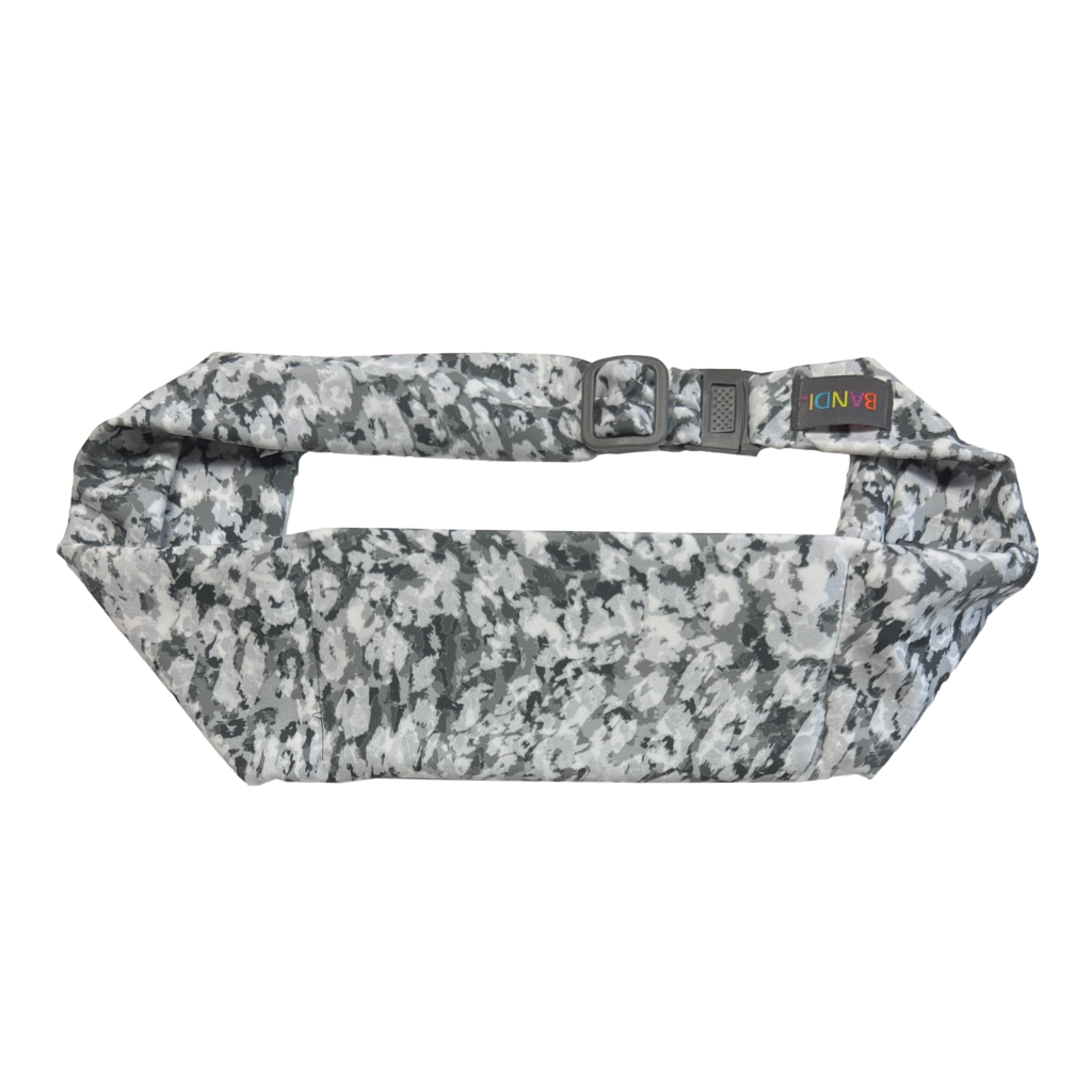 Meadowland Pocketed Belt by BANDI Wear in grey and white shades and pattern is a soft impressionistic floral.