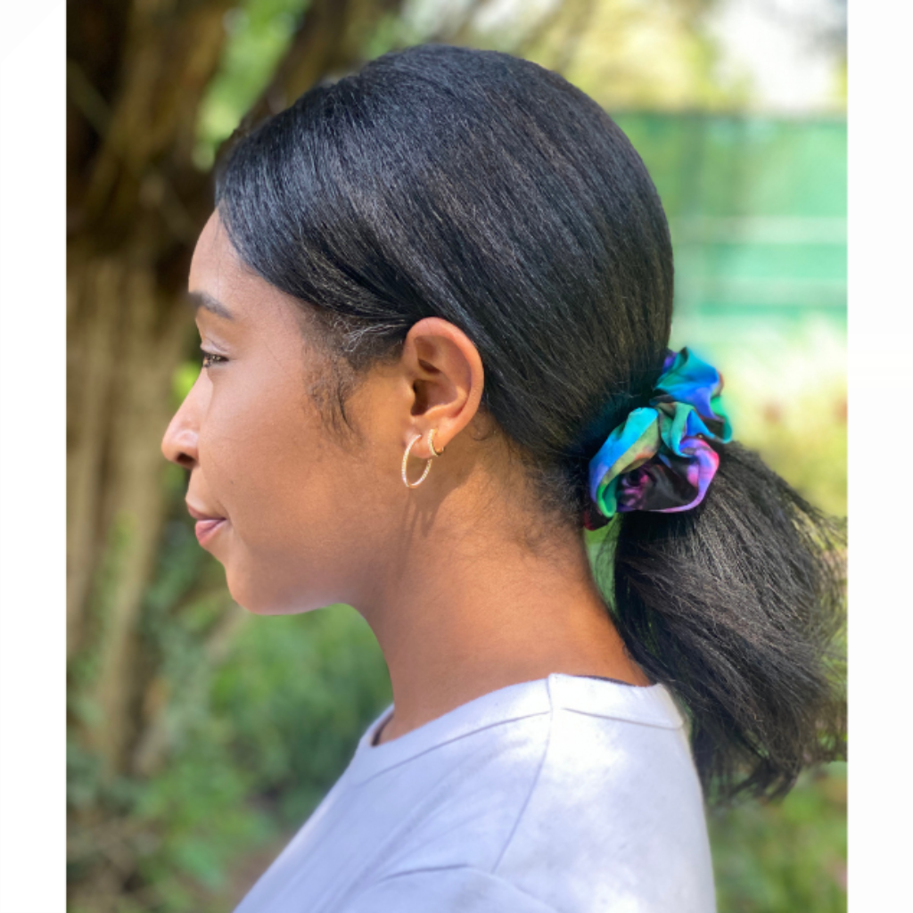 Woman wearing Tie Dye Scrunchie by BANDI