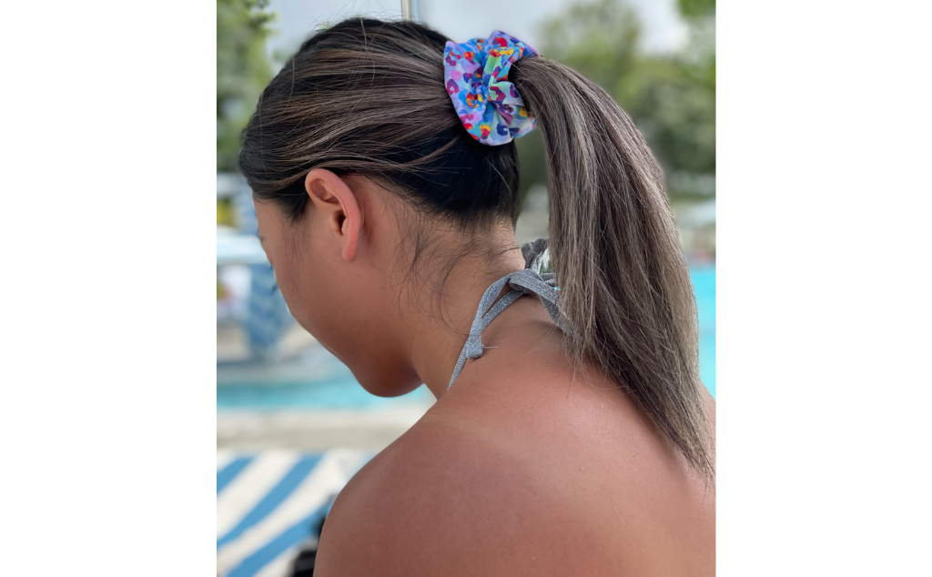 Woman wearing Safari Fun Scrunchie