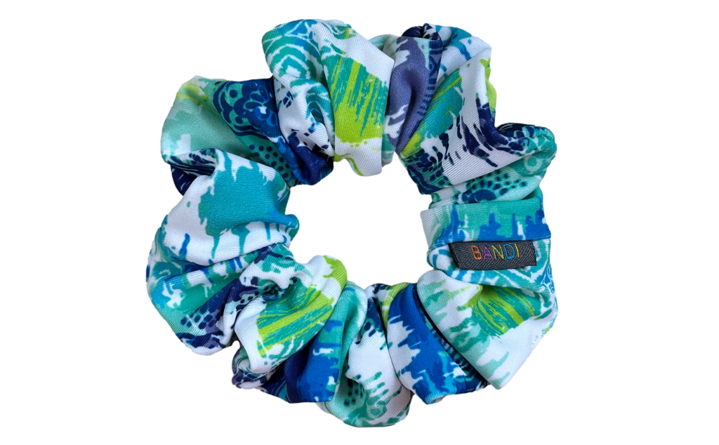 BANDI Hair Scrunchie in white blue teal and lime green shades