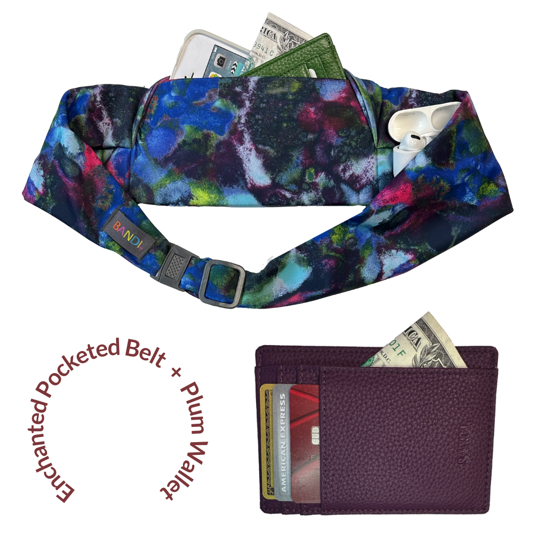 Enchanted Pocketed Belt + Slim, Plum Faux Leather Wallet