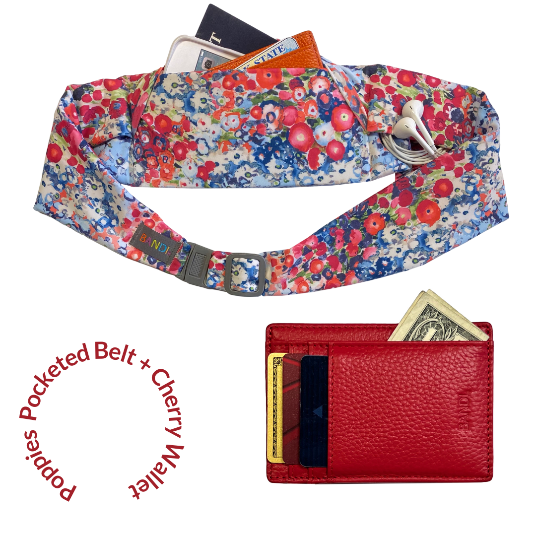 Poppies Pocketed Belt + Slim Cherry Leather Wallet