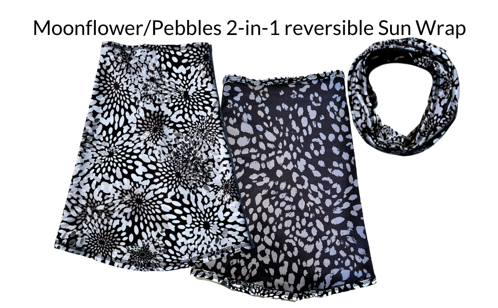 Sun Wrap for sun protection on neck and chest. in color grey and black and white