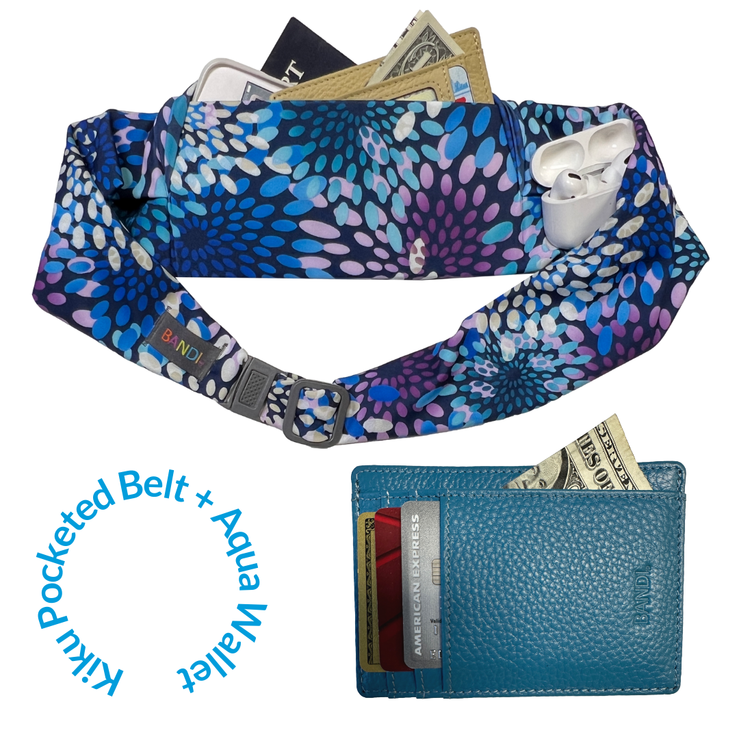 Kiku Pocketed Belt + Slim Aqua Leather Wallet