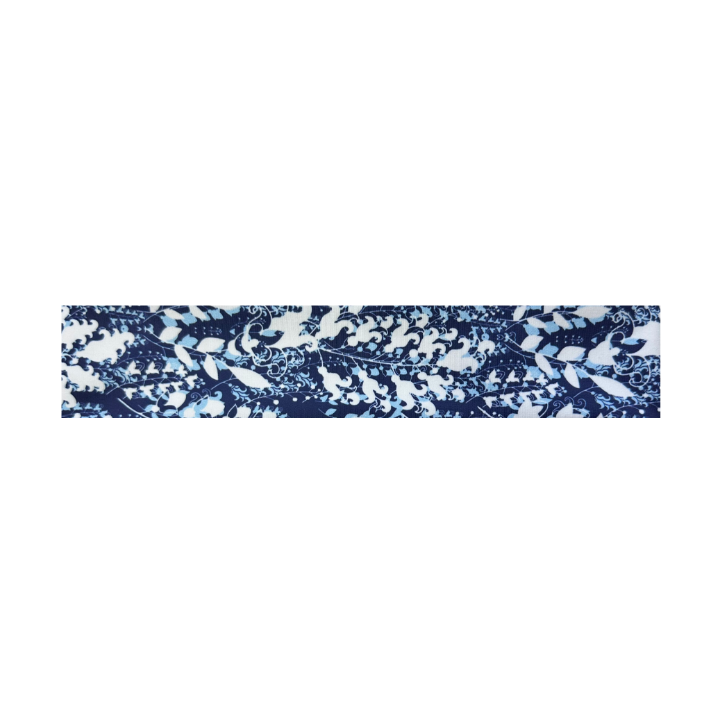 Navy blue headband with white floral pattern by BANDI Pocketed headband
