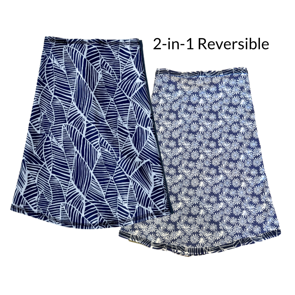 Reversible Sun Wrap with geometric and floral patterns on a white background.