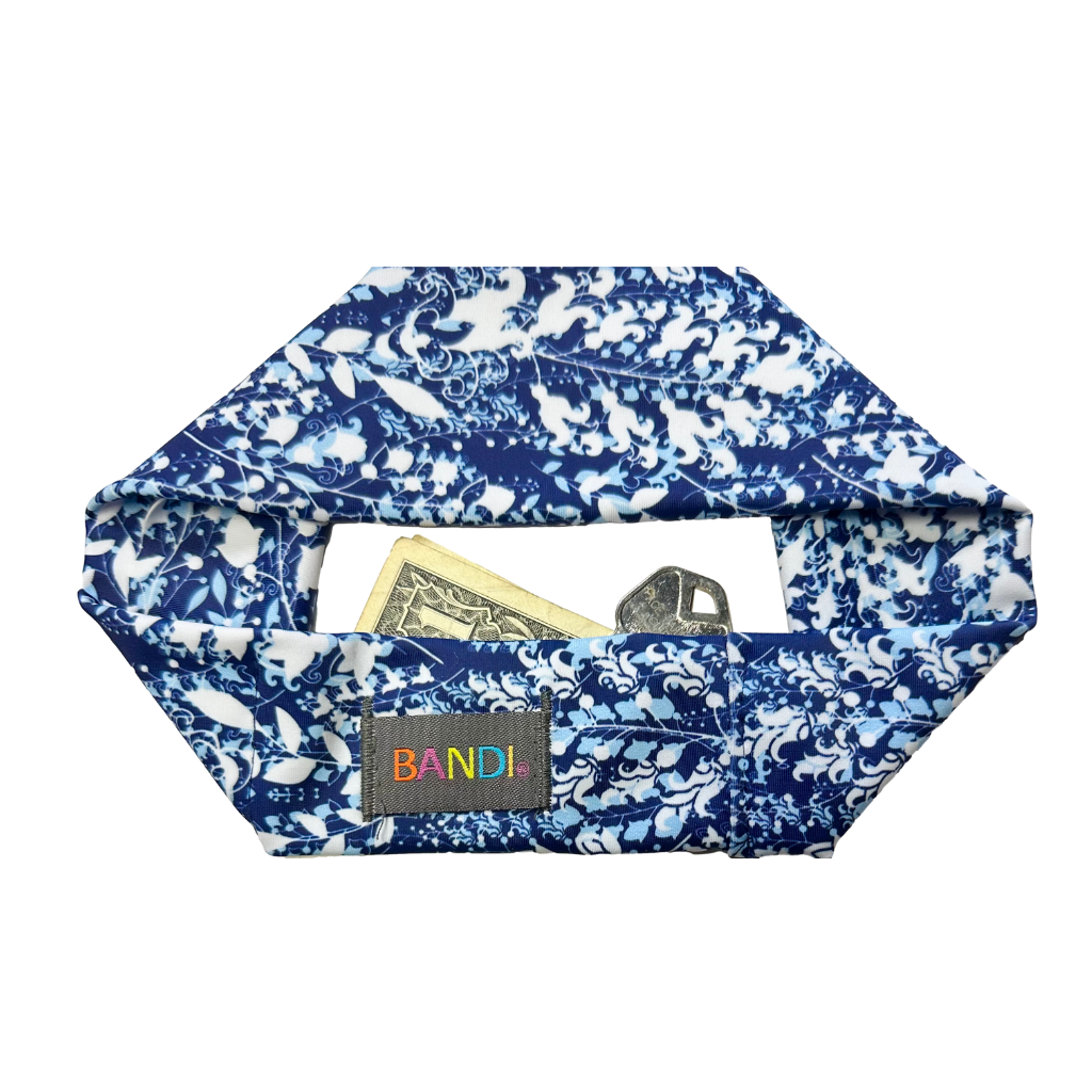 Blue floral-patterned fabric headband for money or key BANDI Wear