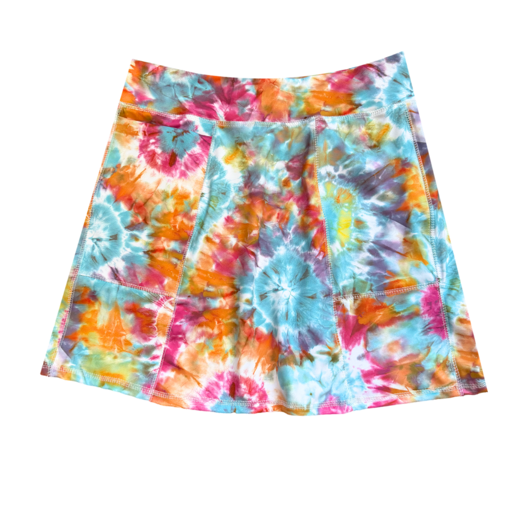 Colorful tie-dye skirt on a white background