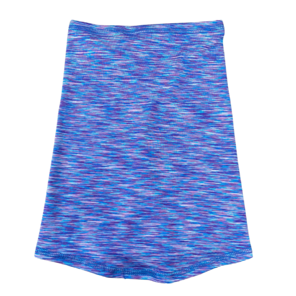 A blue and purple space dye sun wrap designed for sun protection.