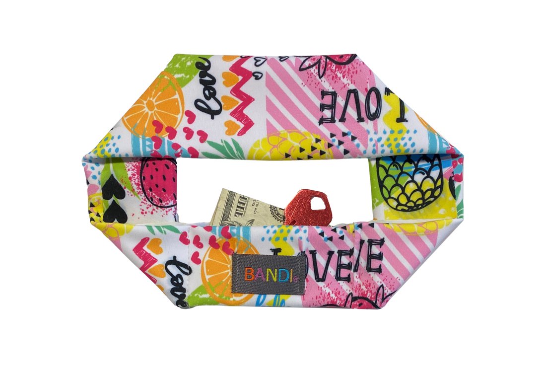 BANDI Wear colorful Love pattern Headband showing pocket with key and money